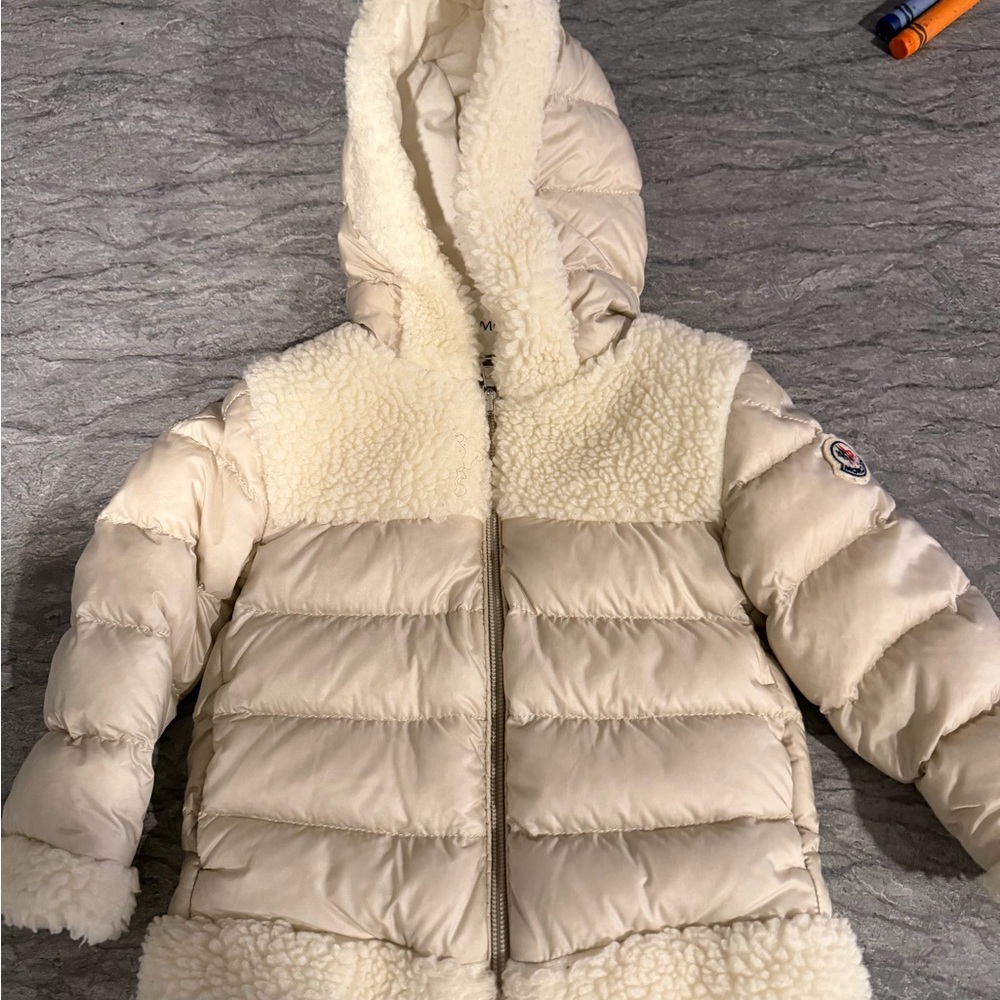 Moncler Kids Cream Hooded Puffer Jacket